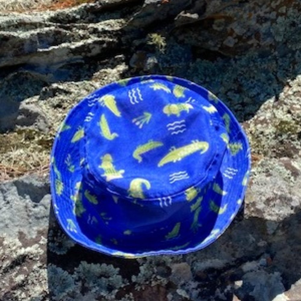 Blue Bucket Sun Hat with Alligators & Turtles